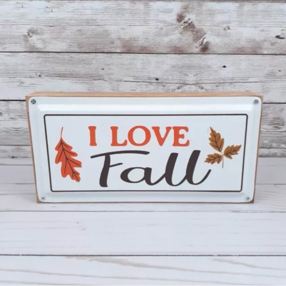 Wood Box Sign I Love Fall Leaves Tabletop Tin Front